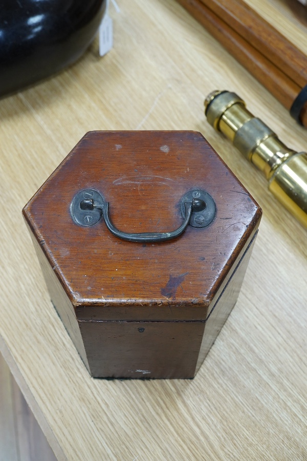 A mid-19th century Lachenal & Co., London mahogany concertina, in an hexagonal mahogany case. Condition - fair to good, the leatherwork on the bellows appears sound and strong.